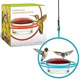 Mosaic Birds Hummingbird Feeder for Outdoors Hanging, 3.4 OZ Hummingbird Feeders, Glass Bowl with 4 Feeding Ports, Leak Proof Lid & Circular Perch, Aqua Blue Bird Feeder, Unique Hummingbird Feeders