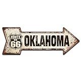 Oklahoma US Route 66 Arrow Tin Sign, Nostalgic Vintage Metal Wall Décor, 6 x 18 Inches