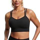 CRZ YOGA Softness Mold Womens Butterluxe Strappy Longline Sports Bra - Double Spaghetti Strap Workout Yoga Crop Top Athletic Black Medium