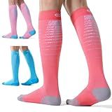 CS CELERSPORT 3 Pairs Compression Socks for Men and Women Running Support Socks, Blue+Watermelon Red+Pink, Small/Medium