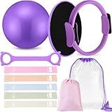 Silipull Pilates Ring Set for Women Exercise Equipment with 9 Inch Yoga Ball, Figure 8 Resistance Band, Sliding Disks, Yoga Bands Accessories Pilates Ring and Ball Set for Beginners Home Workouts