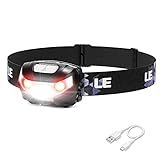 Lepro LED Headlamp Rechargeable - Super Bright Head Lamp with 5 Modes for Camping & Hiking Gear Essentials, IPX4 Waterproof Headlight Flashlight with Red Light, USB Cable Included