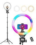 UBeesize 12'' RGB Selfie Ring Light with 62’’ Tripod Stand for Video Recording＆Live Streaming(YouTube, Instagram, TIK Tok), Compatible with Phones, Cameras and Webcams