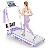 Walking Pad Treadmill with 12% Incline & Adjustable Height, 4 in 1 Walking Pad with Handle Bar, 3.5HP Foldable Under Desk Treadmill, Portable Treadmills for Home 350LBS, APP & Remote Control, Purple