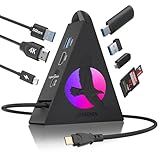 USB C Hub, 8-in-1 Type C Hub with 4K HDMI, 100W Power Delivery, 5Gbps USB-C, 3xUSB-A 3.0, SD/TF Card Reader, RGB Lighting, Dock for MacBook Air/Pro, iPad, iPhone17, Surface, XPS, etc.