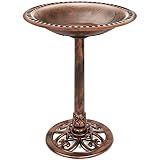 Best Choice Products 28in Pedestal Bird Bath, Vintage Outdoor Resin Accent Decoration w/Fleur-de-Lis Accents - Copper