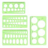 4 Pcs Drawing Template Drafting Stencil Ruler Circle and Oval Templates Plastic Drawing Measuring Rulers Geometric Drawings Stencils for Office and School Building Formwork Drafting Tool (Green)
