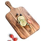 Acacia Wood Cutting Board - Wooden Kitchen Cutting Board for Meat, Cheese, Bread, Vegetables &Fruits-Charcuterie Board Cheese Serving Board with Handle,14”x7”