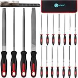 19Pcs Metal File Set,Files Tool Kit for Woodworking with Needle File,Flat,Round,Half-Round,Triangle Shapes,Brush & Carry Case for Sharpening,Wood and Steel Deburring,Craft