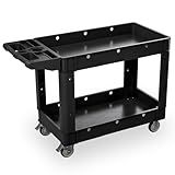 Our Modern Space Commercial Grade 2 Shelf Utility Cart with Wheels - Rolling Tool Trolley, Heavy Duty Service Push Cart for Business Warehouse Office Restaurants Ecommerce Garage