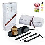 Exquisite Candle Accessories Tool Pack Bag, Rechargeable Electric Lighter， Wick Trimmer, Dipper, Snuffer and Tray Holder Elegant Kit Gift for Candle Lovers in Dating, Valentines Decor. ( Matte Black )