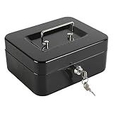 xydled Locking Steel Medium Cash Box with Removable Coin Tray and Key Lock,7.87"x 6.30"x 3.54",Black