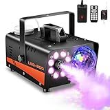 Fog Machine, Halloween Smoke Machine with Disco Ball Lights, 600W and 3000CFM with 13-Color LED Effects, Wired And Wireless Remote Controls, Ideal for Indoor, Outdoor, Wedding, Parties, and DJ Stage