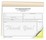Custom Printed 8.5 x 7 inches Carbonless Non-Profit Charitable Donation Receipt Books - NCR 2-Part Staple Bound Pads with Manila Cover Personalized with Your Company Name and Number - 300 Qty