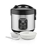 Hamilton Beach Digital Programmable Rice Cooker & Food Steamer, 8 Cups Cooked (4 Uncooked), With Steam & Rinse Basket, Stainless Steel (37518)