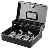 KYODOLED Locking Cash Box with Top Lock,Money Box with Cash Tray,4 Bill/5 Coin Slots,Lock Safe Box with Key,Money Saving Organizer,11.81Lx 9.45Wx 3.54H Inches,Black XL Large