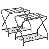 NEFROM Luggage Rack, Set of 2, Suitcase Stand with Storage Shelf, Foldable Metal Luggage Holder for Guest Room, Bedroom, Hotel LR-GY-2