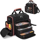 Marscamd Tool Bag with 3 Removable Cases, 2 Layers Tool Tote for Hand Tools, Black with Red Binding