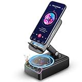 Hupoaf Adjustable Cell Phone Stand with Wireless Induction Bluetooth Speaker, HD Surround Sound for Home and Outdoors, Compatible with iPhone/iPad/Samsung Galaxy, Popular Gifts for Men Women Dad Mom