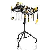 Bloazzup Small Rolling Tool Cart Adjustable Height with Magnetic Strip and Hooks, Portable Work Table with Wheels, Folding Work Table for Garage Rolling Tool Tray Mobile Workbench for Bike Workshop