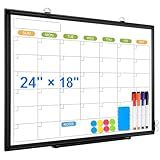 Dry Erase Calendar Whiteboard for Wall, 24" x 18" Magnetic Monthly White Board Calendar with Black Aluminum Frame, Double-Sided Hanging Dry Erase Board for Office, Home, School