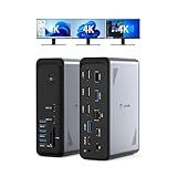 TobenONE 18 in 1 Laptop Docking Station 3 Monitors, Triple 4K Display with 3 HDMI, 9 USB Ports, Gigabit Ethernet, PD3.0, for Windows/Dell/Lenovo/HP/Thinkpad Laptops (No Power Adapter)