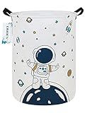 ONOEV Round Fabric Storage Bin,Decorative Basket,Organizer Basket with Handles,for Clothes Storage,books and sundries (Star astronaut), 19.7inch(H) x 15.7inch(D)