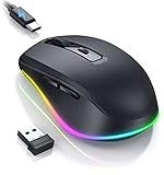 PEIOUS Wireless Mouse Jiggler - LED Wireless Mice with Build-in Jiggler Mover, Rechargeable Moving Mouse for Computer with Undetectable Random Movement Keeps PC Laptop Awake - Black