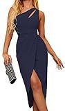 Zalalus Women's Sexy One Shoulder Bodycon Formal Dress 2023 Summer Cutout Ruched Slit Wrap Cocktail Party Midi Dresses (Large, Dark NavyBlue)