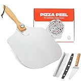 Pizza Peel Aluminum Pizza Spatula 12 x 14 inch with Foldable Wooden Handle Pizza Cutter Rocker with Blade Cover – Perfect Pizza Oven Accessories for Indoor & Outdoor Use, Pizza Lovers Gift