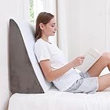 Sasttie Wedge Pillow, 12 Inch Memory Foam Bed Wedge Pillow for Sleeping, Acid Reflux, Back Pain, Post Surgery, and Snoring, Designed with Washable Cover, Cool Gray