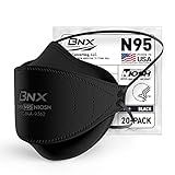 BNX N95 Mask NIOSH Certified MADE IN USA Particulate Respirator Protective Face Mask, Tri-Fold Cup/Fish Style, (20-Pack, Approval Number TC-84A-9362 / Model F95B) Black