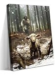 Jesus and Lamb Christian Wall Art, Jesus Saves the Lost Lamb Canvas Wall Decor, Jesus Lamb of God Posters Paintings Prints for Living Room, Bedroom, Prayer Room or Office, Framed 12x16 inch
