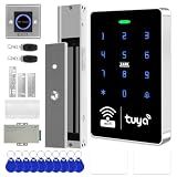 XYBkey WiFi TUYA Complete Security Access System Kit with Waterproof RFID Touch Keypad Door Lock, Smart Remote Door Opener, App，600-Pound Electric Magnetic Lock + ZL, Metal Sensor Switch, Doorbel
