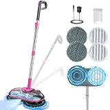 ScrubWiz Cordless Electric Mop, Electric Spin Mop with Water Spray, Powerful Floor Cleaner, Super Quiet Cleaning & Waxing, Pink and Black