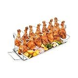 Kofebe Chicken Leg Rack for Grill with Drip Tray, 14 Slots Stainless Steel Drumsticks Holder, Chicken Lollipop Rack for Smoker, Grill, Oven, Portable BBQ Accessories