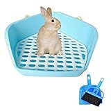 kathson Rabbit Litter Box Pet Toilet Cage Box Potty Trainer Corner with Small Animal Cage Cleaner Broom Brush Dustpan for Bunny Chinchilla Guinea Pig Ferret(Blue)