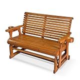 Fortune Candy Patio Glider with Cup Holders, High Roll Back and Deep Contoured Seat, Heavy Duty 800 Lb (Brown, 2-Seater)