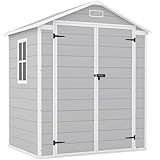 Patiowell 6x4 FT Plastic Outdoor Storage Shed, Resin Outside Shed Perfect to Store Patio Furniture, GardenTools Bike Accessories, Beach Chairs and Lawn Mower, Light Grey