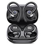 Wireless Earbuds, Bluetooth 5.4 Headphones Sport, Over Ear Buds With ENC Noise Cancelling Mic, 48H, Wireless Earphone With Earhooks, Stereo Deep Bass, IP7 Waterproof ear bud for Workout Running, Black