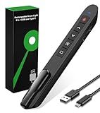 Presentation Clicker Green Laser Pointer, Rechargeable PowerPoint Clicker Wireless Presenter Remote, RF 2.4GHz USB Presentation Pointer Slide Advancer with Hyperlink Volume Control for Mac Computer