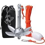 BocBoz Kayak Anchor Boat Anchor for Kayaks, Canoes, SUP Paddle Boards & Jet Skis, Folding Anchor with 40ft Anchor Tow Rope and Carrying Bag- 1.5 lb-Grey
