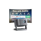 【Now with Netflix & 3000ANSI】Smart 4K Projector with WiFi and Bluetooth, VISSPL 3D Dolby Audio and Auto Focus Portable Outdoor Projector, Movie Home Theater Projectors Lamp Bulb for Bedroom/Ceiling
