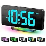 Digital Alarm Clock, Large LED Digital Clock for Bedrooms with 10 Color Changing Night Light, Adjustable Brightness, USB Charging Port, Bedside and Desk Clock for Living Room Office Decor (Black)