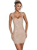 Figdaw Rhinestone Embellished Dress for Women Sexy,Birthday,Cocktail Party,Prom,Galas,Sequin Bodycon Dresses,Adjustable Straps(Gold,M,9917)