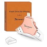 MFi Certified USB 3.0 Flash Drive 256GB for iPhone 3in1 External Memory Photo Keeper Storage Stick for Picture/Video/Data Saver/Backup High Speed Thumb/Jump/Hard Drives for iPad/Android/PC (Rose Pink)