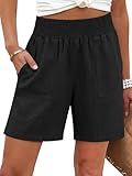ANRABESS Linen Shorts for Women Casual Summer High Waisted Wide Leg Lounge Beach Vacation Shorts with Pockets Black Large