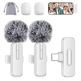 ZOPPLM Wireless Mini Microphone for iPhone - 2 Pack Lavalier Microphone for Video Recording, 2 in 1 Noise Reduction Lapel Mic for Ipad, Android, Clip-on Mini Mic for Vlog Podcast