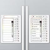 Chore Chart for Kids Dry Erase Chore Board ADHD Tools for Kids to Do List Checklist Task Board Routine Chart Planning Board for Fridge with 10 Sliders and Magnetic Marker, White and Rainbow, 2 Pack