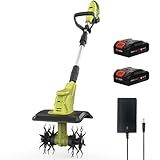 Grovecraft 20V Cordless Tiller Cultivator with 48 Steel Tines, 9-inch Wide Battery Powered Garden Cultivator, Mini Tiller for Lawn/Gardening/Soil Cultivation(2*2Ah Battery and Fast Charger Included)